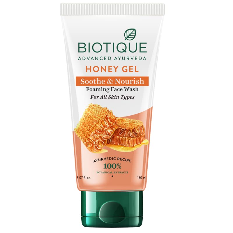 Biotique Honey Gel Soothe & Nourish Foaming Face wash | Soap Free Formula | Reduce Dryness | 100% Botanical Extracts | Suitable for All Skin Types | 150ml