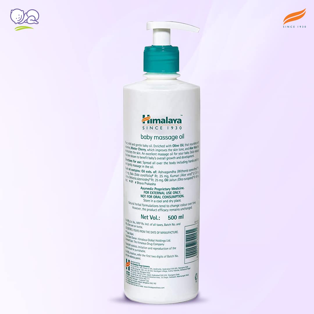 Himalaya Baby Massage Oil – 500ml for strong bones & muscles | with Vitamin E | No. 1 Doctor Prescribed