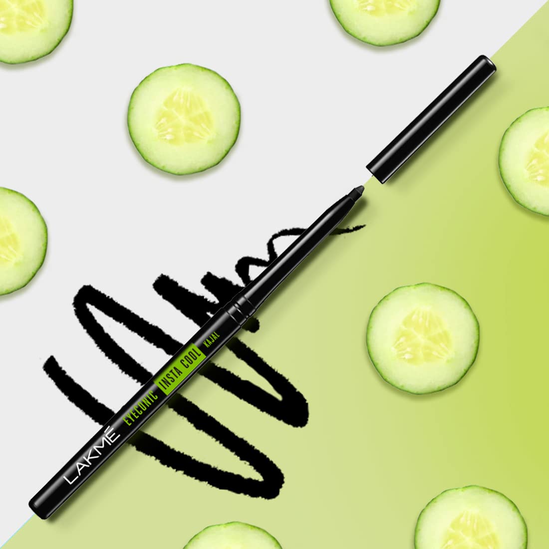 LAKMÉ Eyeconic Insta Cool Kajal, Black, Cooling Kohl Liner With Cucumber, Twist Up Pencil - Waterproof, Smudge Proof & Long Lasting Eye Makeup, Glossy, 0.35 G (Pack Of 2)