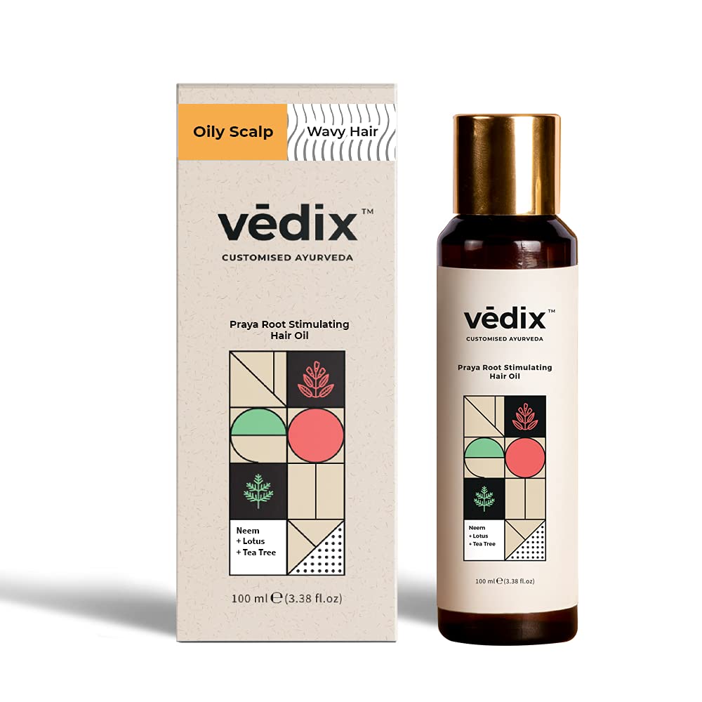 Vedix Praya Root Stimulating Ayurvedic Hair Oil | Hair Growth Oil With Neem + Lotus + Tea Tree - Customized Anti Hair Fall Control Oil - 100ml