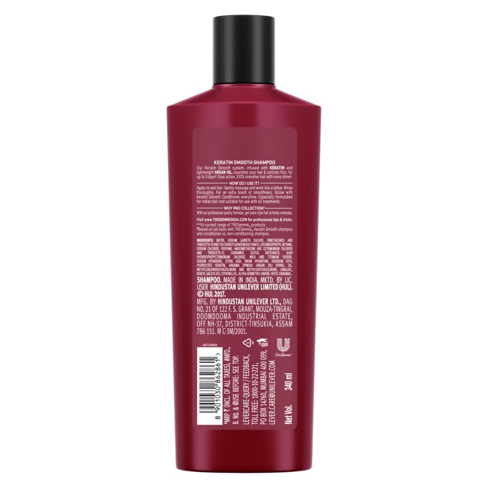 TRESemme Keratin Smooth Shampoo 340 ml & Smooth Shampoo, With Keratin And Argan Oil For Straighter, Smoother And Shinier Hair, 185 ml