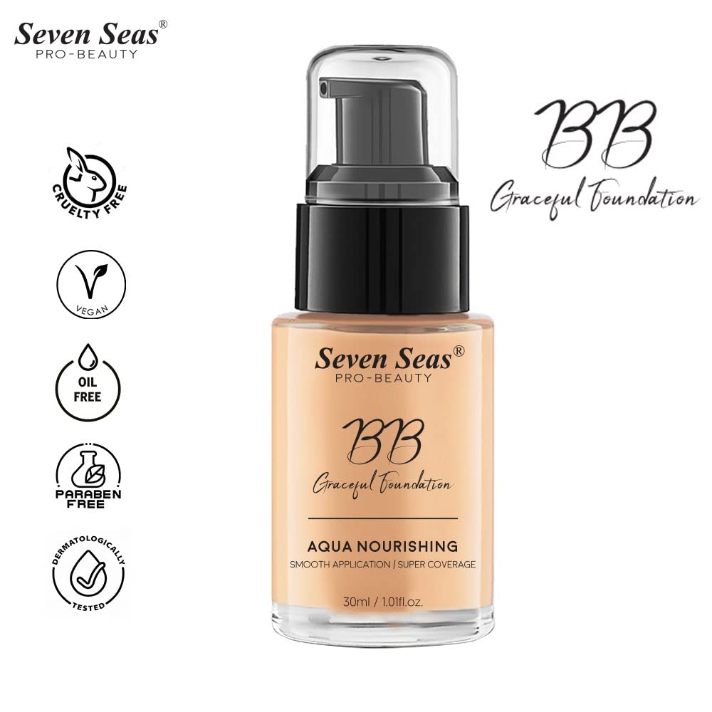 Seven Seas BB Gracefull Foundation | Aqua Nourishing for Face Makeup | Smooth Application | Full Coverage for Women Pack of 2 (Nude-30ML)