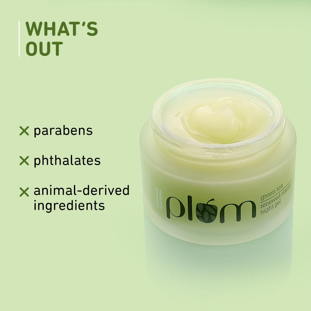 Plum Green Tea Renewed Clarity Night Gel | Normal, Oily, Acne-Prone, Combination Skin | Night Cream For Women | Overnight Repair | 100% Vegan | Paraben Free | 50ml