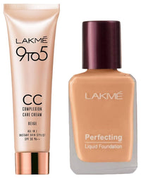 Lakmé Complexion Care Face Cream, Beige, 9G & Lakmé Perfecting Liquid Foundation Full Coverage for Acne Prone Skin, Shell, 27Ml, Dewy Finish