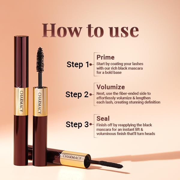 Charmacy Milano Power Lash Mascara, 5X Volume & Length, Lash Enhancing Fibres, Dual Side Mascara, Lightweight & Long Lasting Fiber Mascara, 4gms + 1gms