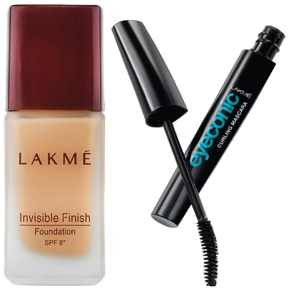 Lakmé Eyeconic Lash Curling Mascara, Black, 9ml And Lakmé Invisible Finish SPF 8 Foundation, Shade 01, 25ml