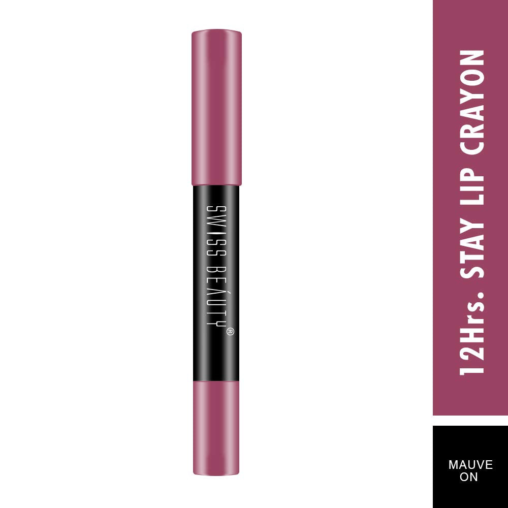 Swiss Beauty 12 Hrs. Stay Matte Lip Crayon, Mauve On, 3g - Long Lasting, Waterproof, Super Stay, Matte Finish Lip Crayon, Long Wear, Crayon Lipstick