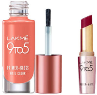 Lakmé 9To5 Primer + Glossy Finish Nail Colour & Lakmé 9 To 5 Primer + Matte Finish Lipstick, 6 Ml