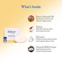 Softsens Baby Natural Bar Soap with Honey, Orange & Natural Almond Oil,Natural Milk Cream,Shea Butter Soaps x 100g (Pack of 2)