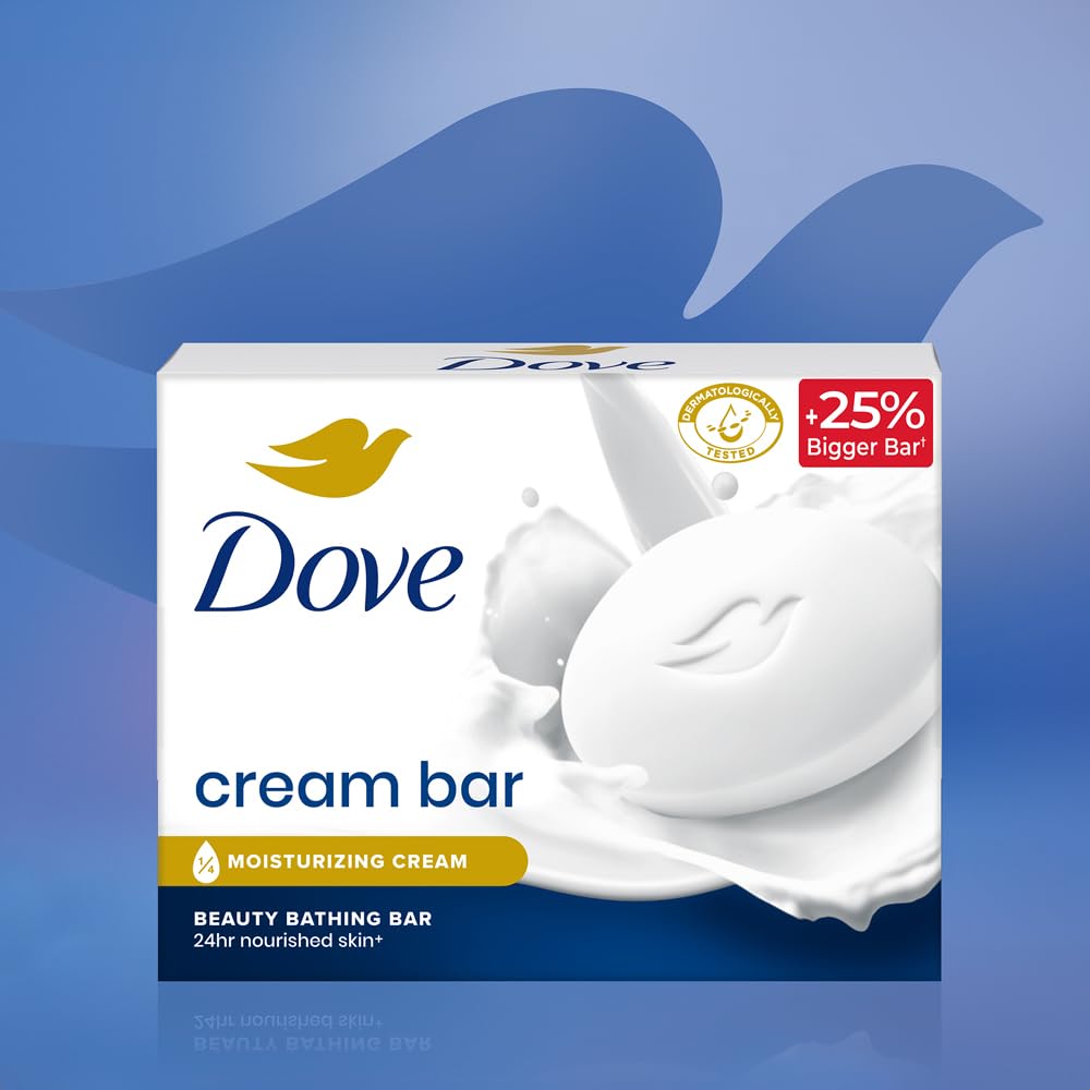 Dove Cream Bathing Beauty Bar with 1/4 Moisturising Cream For Soft, Smooth, Glowing Skin, 125 g (Pack of 8), White