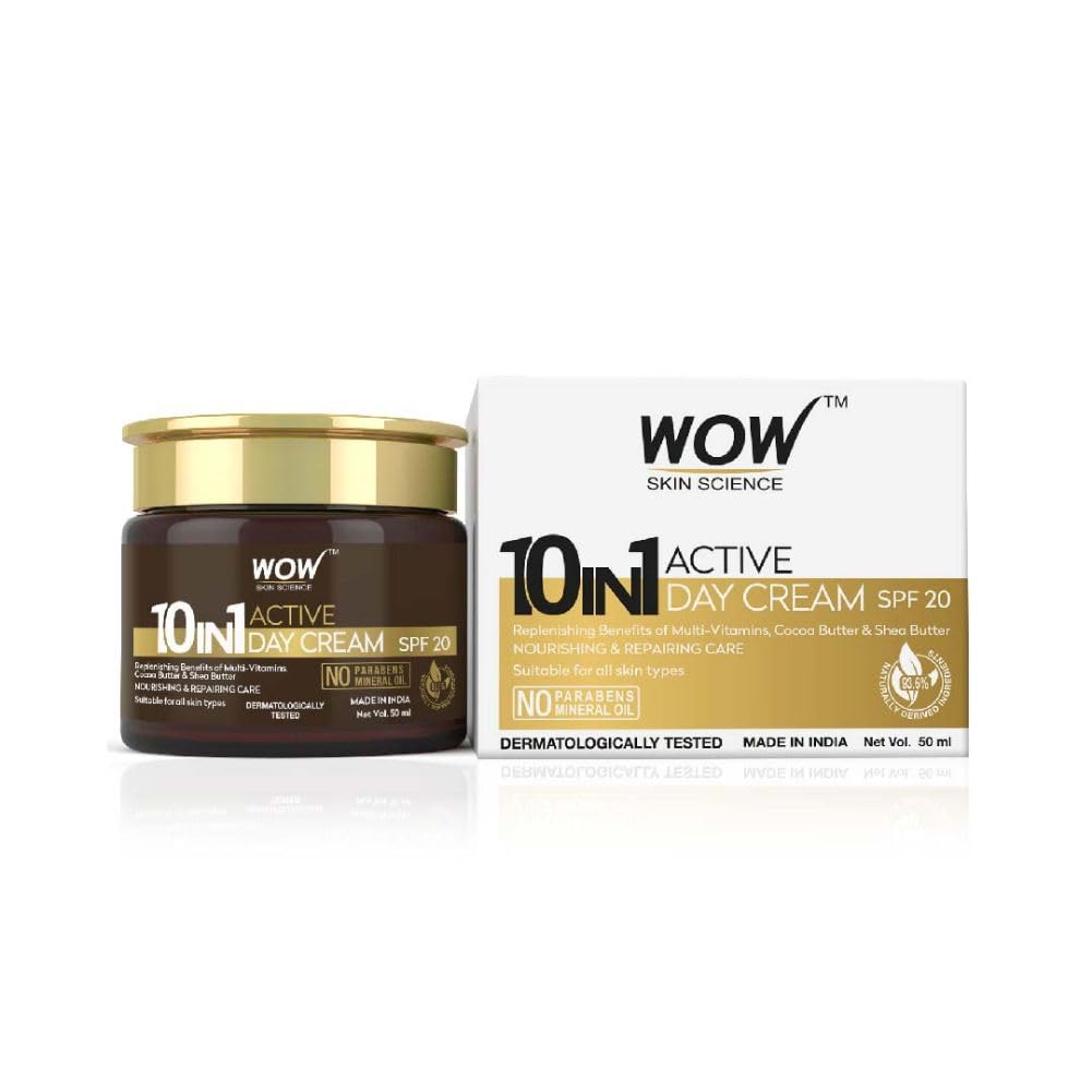WOW Skin Science 10-in-1 Active Day Cream with SPF 20 - Nourishing & Repairing Care - No Paraben & Mineral Oil - 50 ml