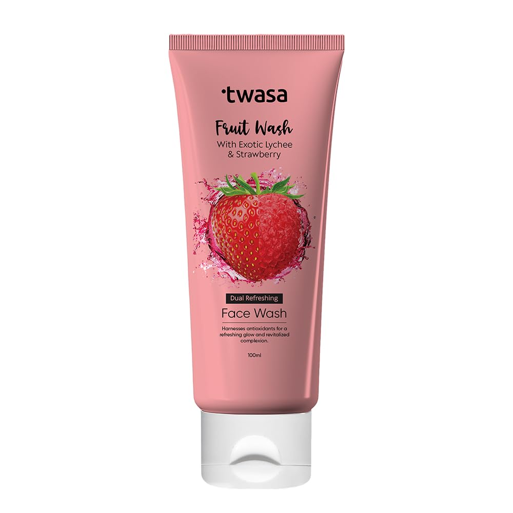 Twasa Dual Refreshing Fruit Face Wash For Instant Glow & Revitalized Complexion with Exotic Lychee & Strawberry | Brightening, Exfoliating & Gentle Skin Hydrating Face Wash - 100 ml