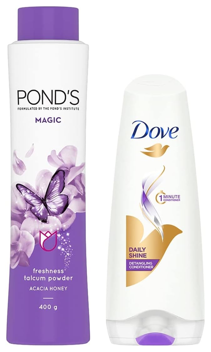POND's Magic Freshness Talcum Powder Acacia Honey, 400 g And Dove Daily Shine Conditioner, 180ml