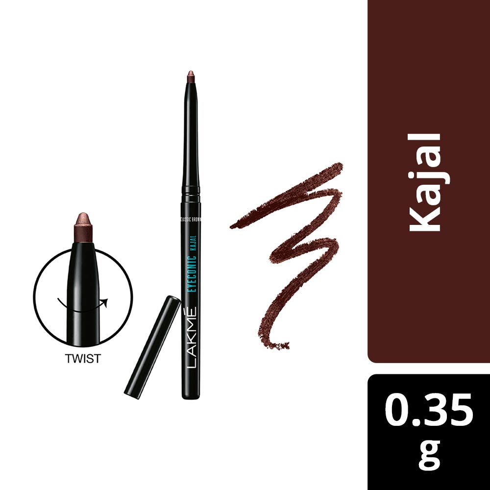 Lakmé Absolute Shine Glossy Liquid Eye Liner, Black, 4.5Ml And Lakmé Eyeconic Kajal, Classic Brown, 0.35G