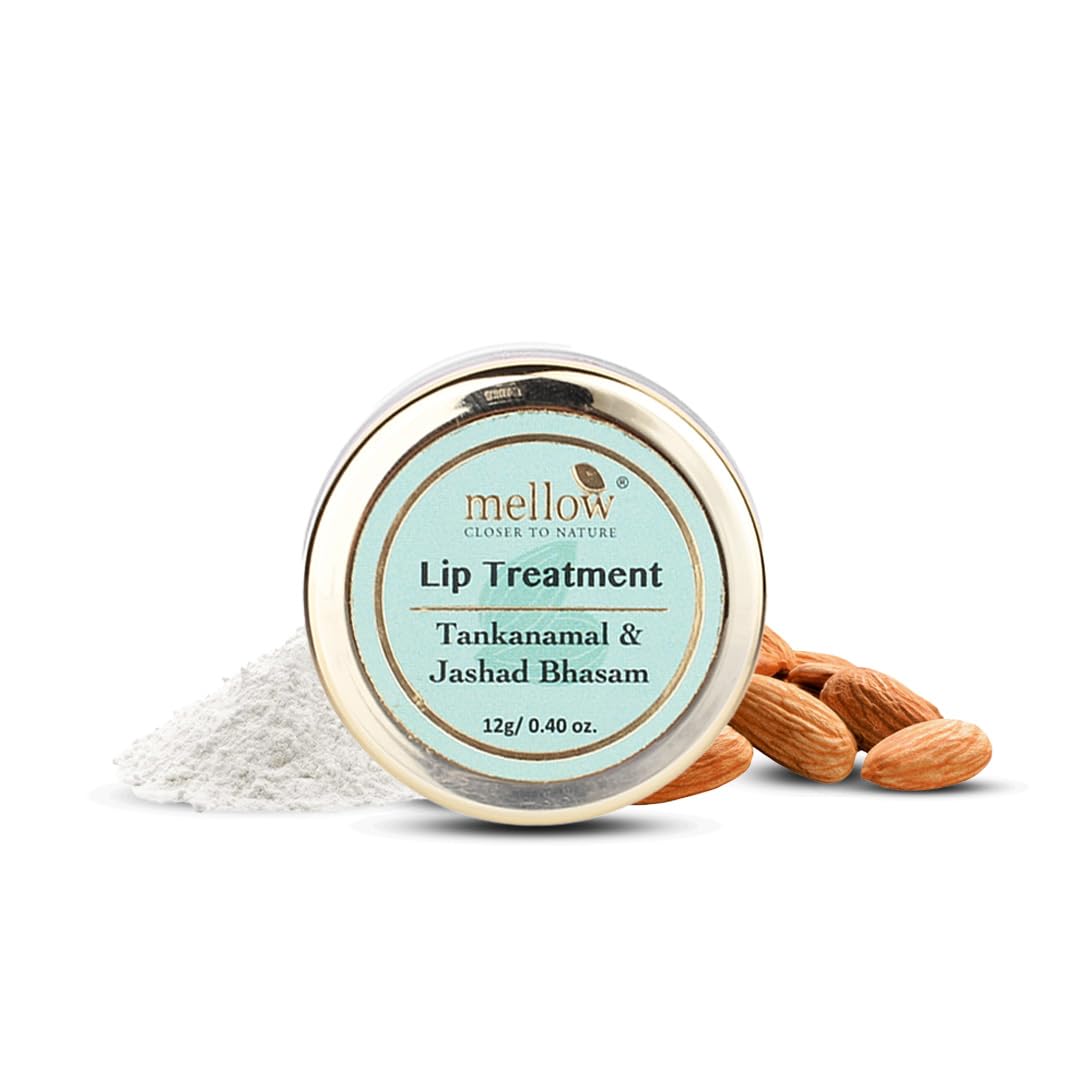 Mellow Herbal Lip Treatment with Almond Oil & Jasad Bhasma for Moisturize & Nourish Dry & Chapped Lips, Ayurvedic Balm for Men & Women, Paraben Free [Cream - 12 Gm]