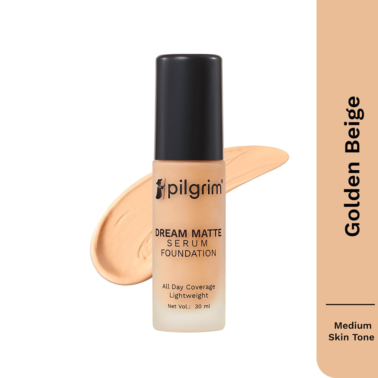Pilgrim Medium Golden Beige Serum Liquid Foundation, Matte & Poreless,30 ml | Foundation for face make up infused | Water-Resistant,All Day Coverage|All Skin Types