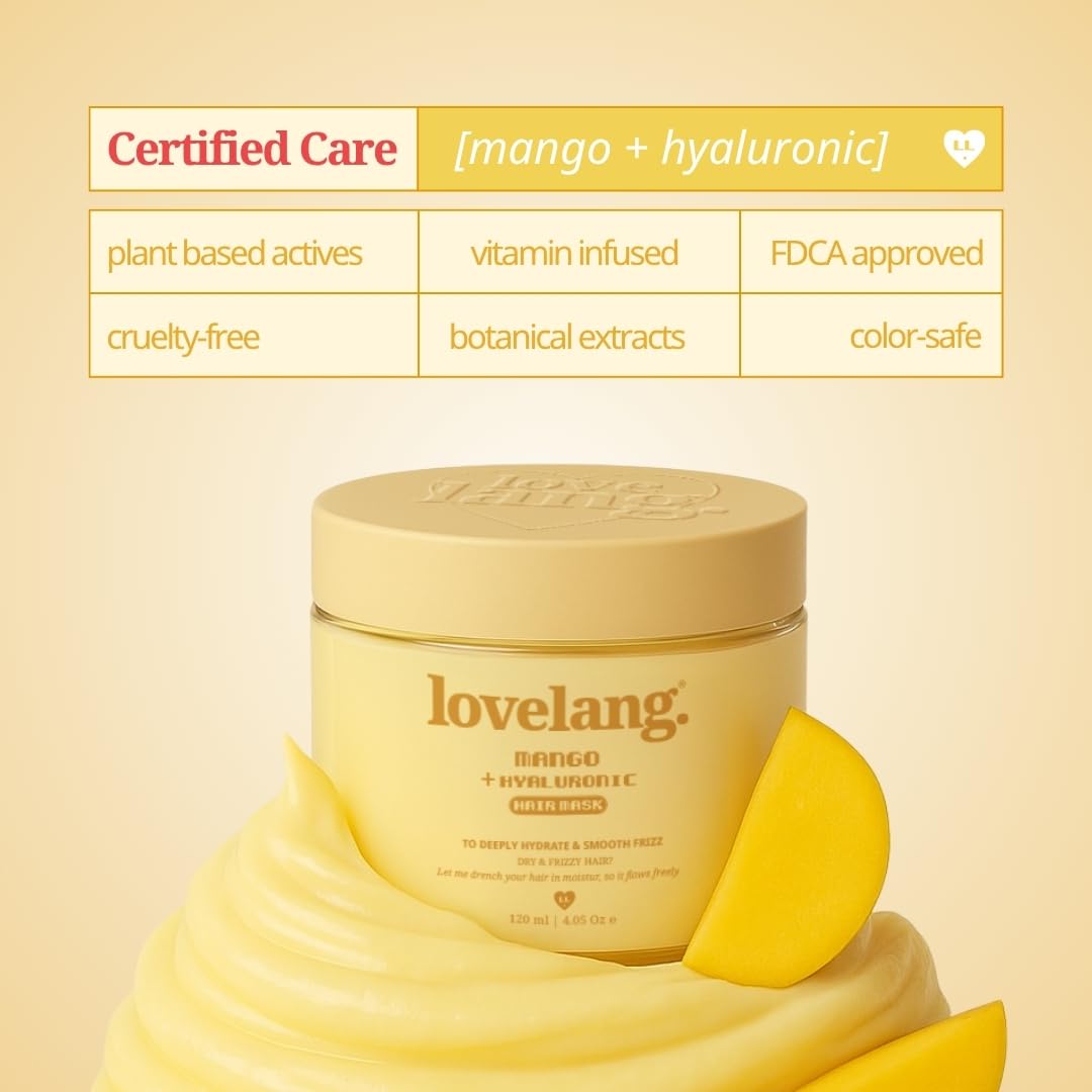 lovelang Mango + Hyaluronic Hair Mask | Deep Hydration & Frizz Control | For Dry, Frizzy Hair | 120ml | Smoothes & Nourishes | All Hair Types