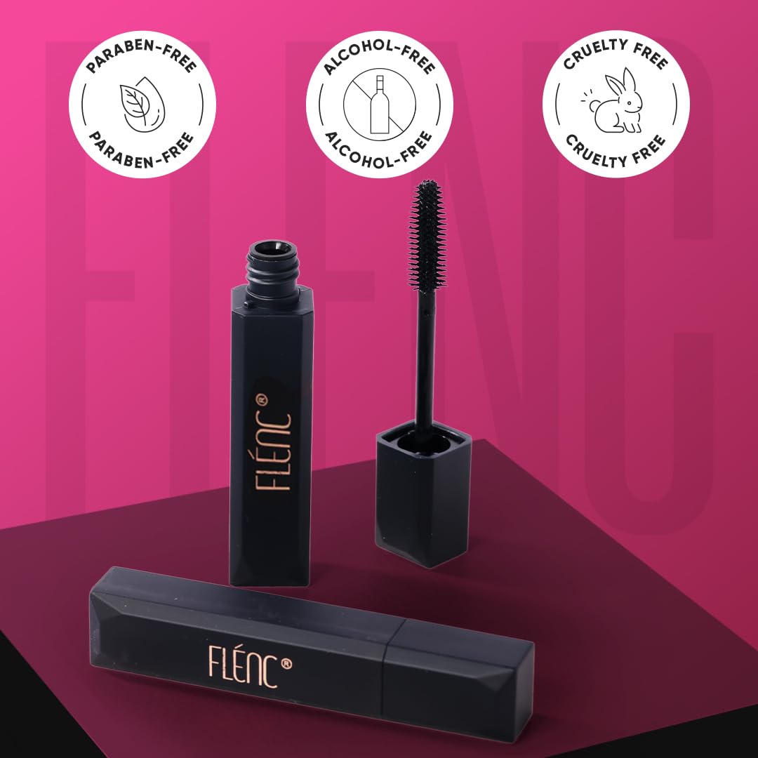 Flénc Fringe Mascara Waterproof Volumizing for Women | 24-Hour Longlasting & Smudge-Proof | Volumizing, Curling & Elongating Mascara | Jet Black Eye Makeup | 15 ml