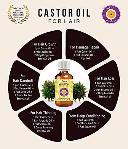 Deve Herbes Pure Castor Oil (Ricinus communis) with Glass Dropper Natural Therapeutic Grade Cold Pressed 100ml