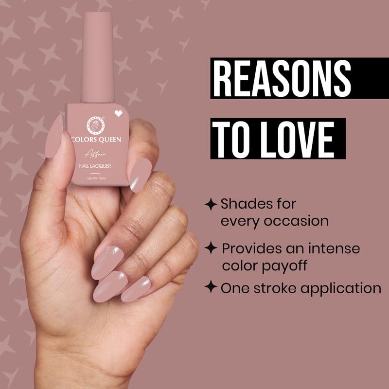 COLORS QUEEN Affair Nail Polish - 02 Rusty Nude, 13Ml | Quick Drying, Long Lasting Formula, One Coat Nail Polish | Chip Resistant, No Harmful Chemicals, Semi Matte Finish Nail Polish For Women