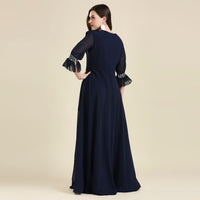 madhuram Women and Girls Fox Georgette and Printed V-Neck 3/4 Sleeve Anarkali Gown Stylish Kurta for Women (M-2345)