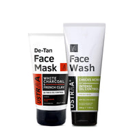 Ustraa Face Wash - Oily Skin - 200g | With Basil & Key Lime - For Acne-Prone Skin | Checks Blackheads & De-Tan Face Mask Oily Skin - 125g - Effectively Removes Tan & Pollutants | with White Charcoal