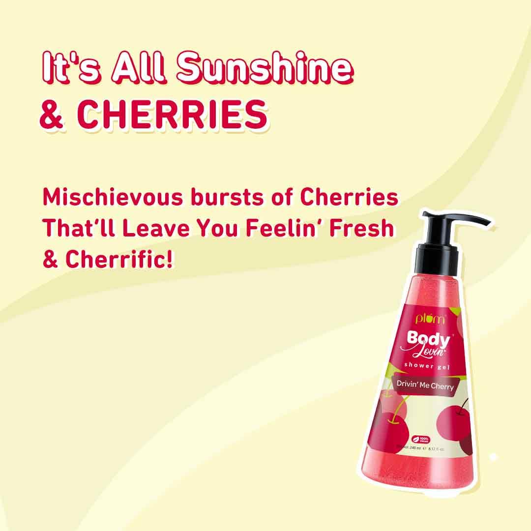 Plum BodyLovin' Drivin' Me Cherry Shower Gel | SLS-Free Body Wash For Women | Long Lasting Sweet Cherry Fragrance | Aloe-Infused Nourishing Body Cleanser For Soft & Smooth Skin (240 ml)
