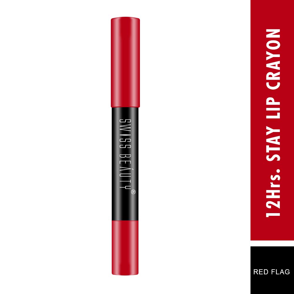 Swiss Beauty 12 Hrs. Stay Matte Lip Crayon, Red Flag, 3g - Long Lasting, Waterproof, Super Stay, Matte Finish Lip Crayon, Long Wear, Crayon Lipstick
