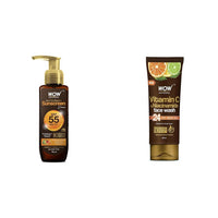 WOW Skin Science Sunscreen For All Skin Types Spf 55 Pa+++ Matte Look Ultra Light & Brightening Vitamin C Face Wash Combo, Pack Of 1