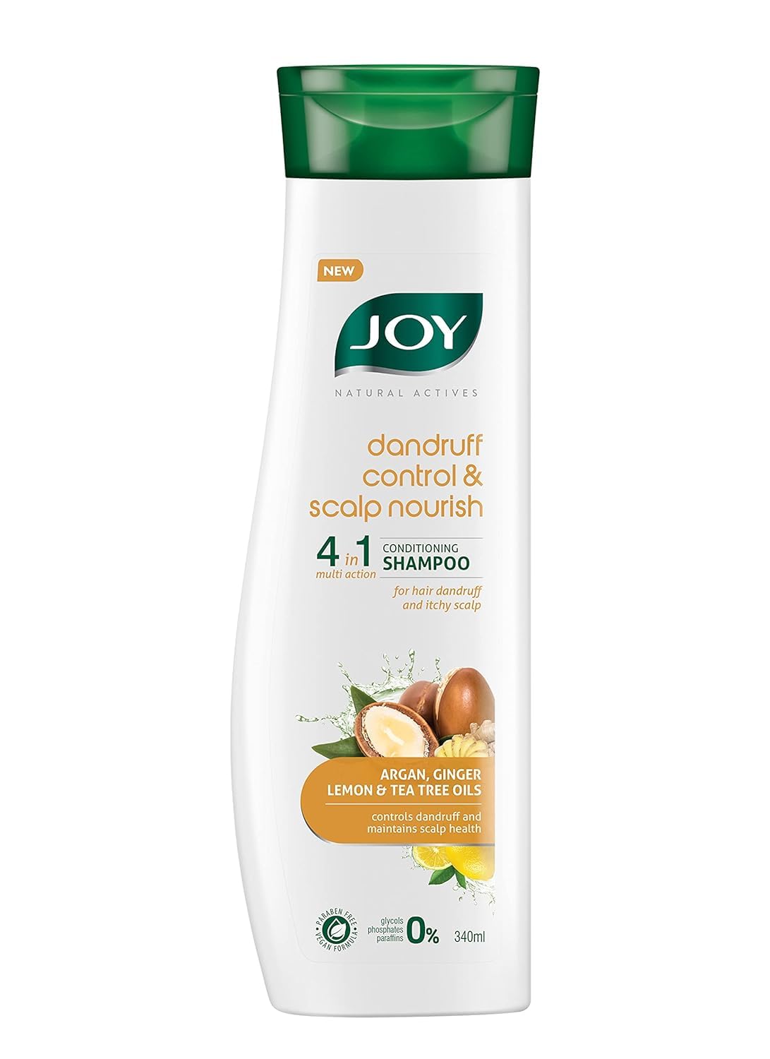 Joy Anti Dandruff Shampoo with Tea Tree, Ginger & Lemon for Dry & Itchy Scalp (340ml) | 4 in 1 Conditioning Shampoo for Dandruff Control & Soft Hair | Vegan & Paraben Free | For Men & Women