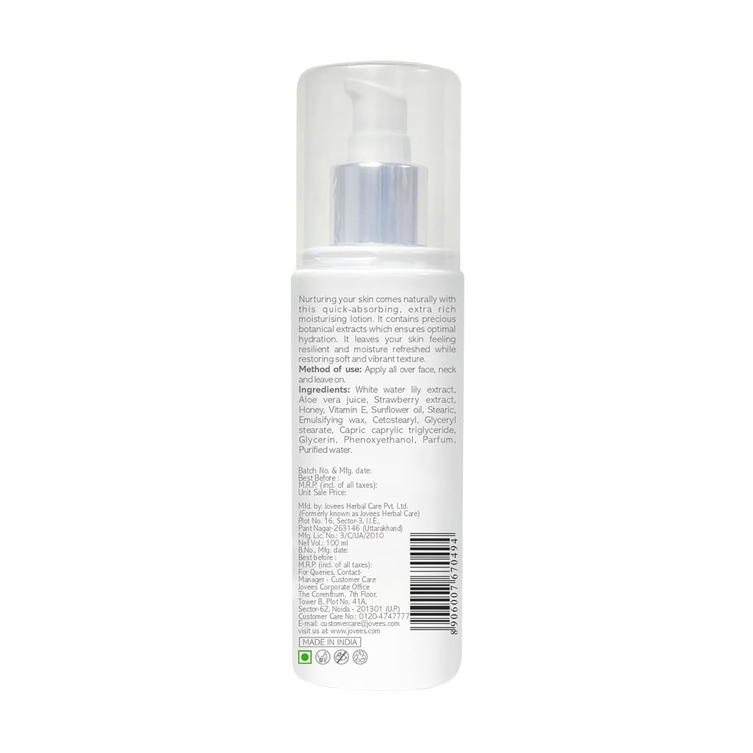 Jovees Herbal White Water Lily Moisturizing Lotion For Moisturised And Nourished Skin | Lightweight, Non-Sticky Normal to Dry Skin 100ml