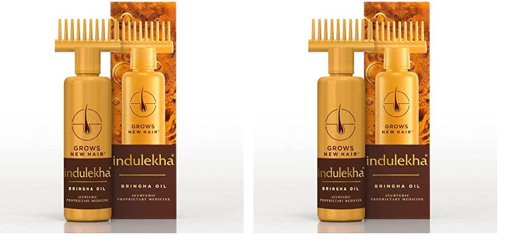 Indulekha Bringha, Ayurvedic Hair Oil, 250ml, for Hair Fall Control, with Amla & Coconut Oil, with Comb Applicator (Pack of 2)