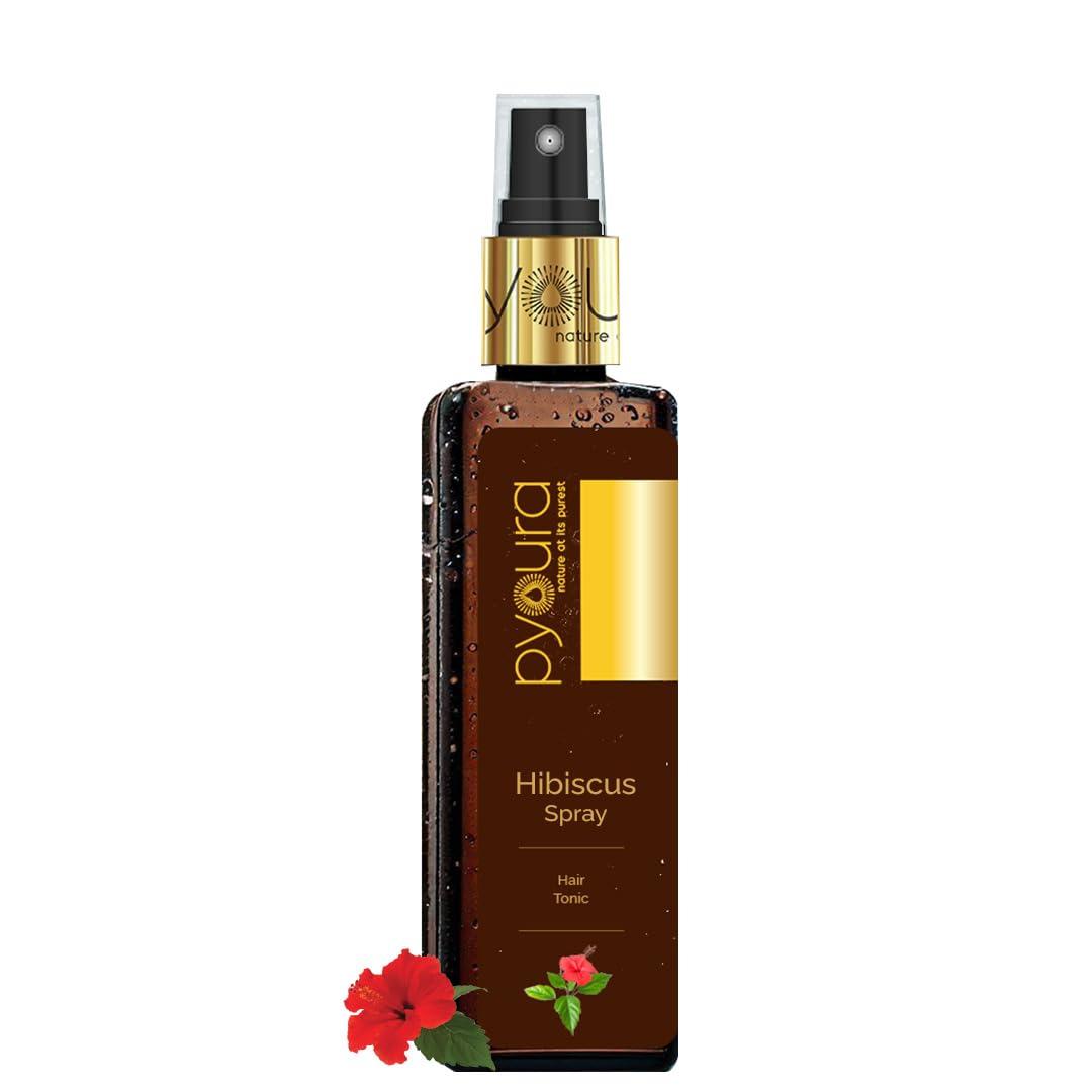 PYOURA Hibiscus Hair Mist Spray 100ml for Itchy Dry Scalp & Dandruff| Non Oily Heat protection Hair Mist Tonic Supports Hair Growth| Hair Serum Toner for Conditioning and Prevents Split Ends