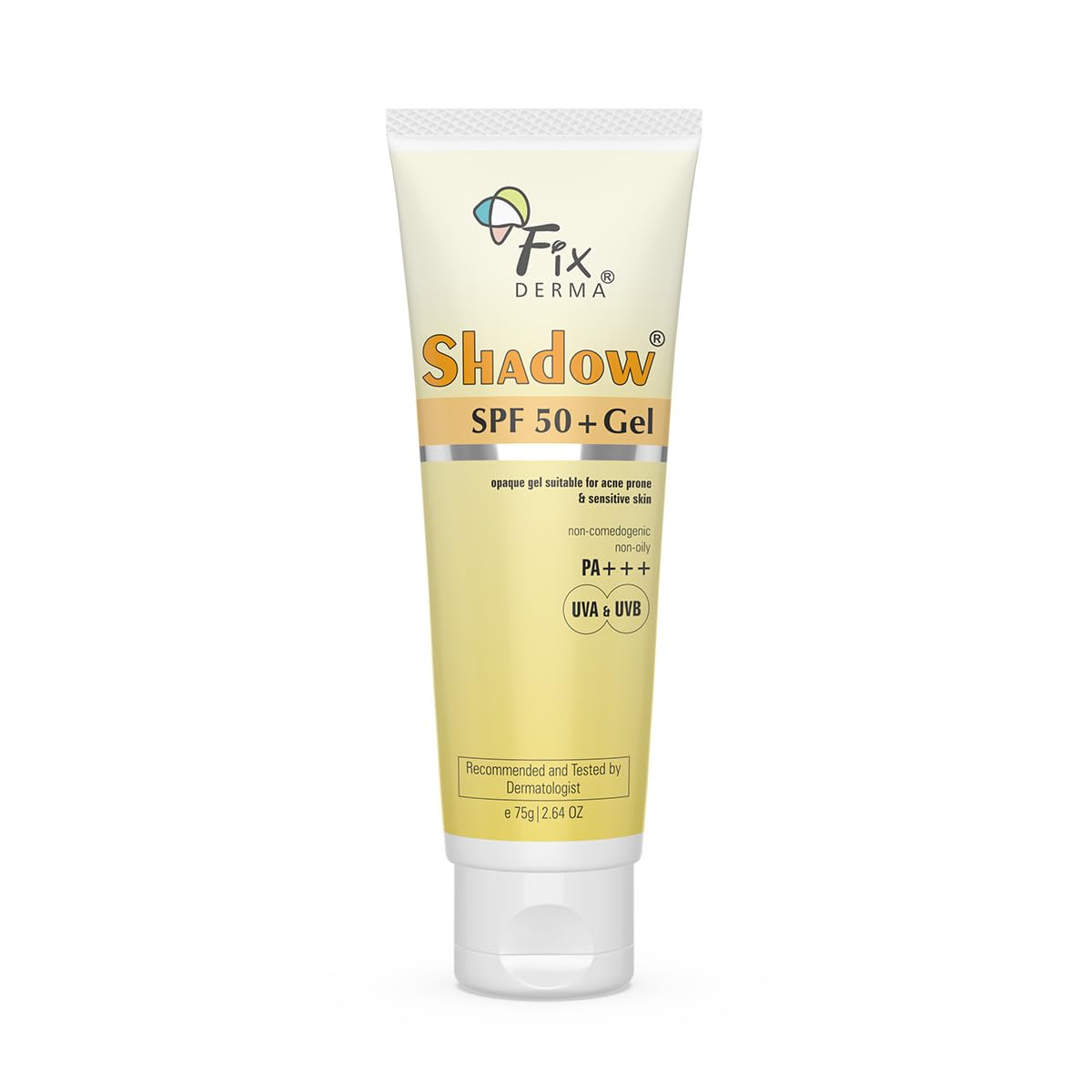 Fixderma Shadow Sunscreen SPF 50+ PA+++ Gel | Sunscreen SPF 50 for Oily, Acne Prone & Normal Skin | Broad Spectrum & UVA & UVB Protection | Lightweight | No White Cast | For Men & Women - 75G