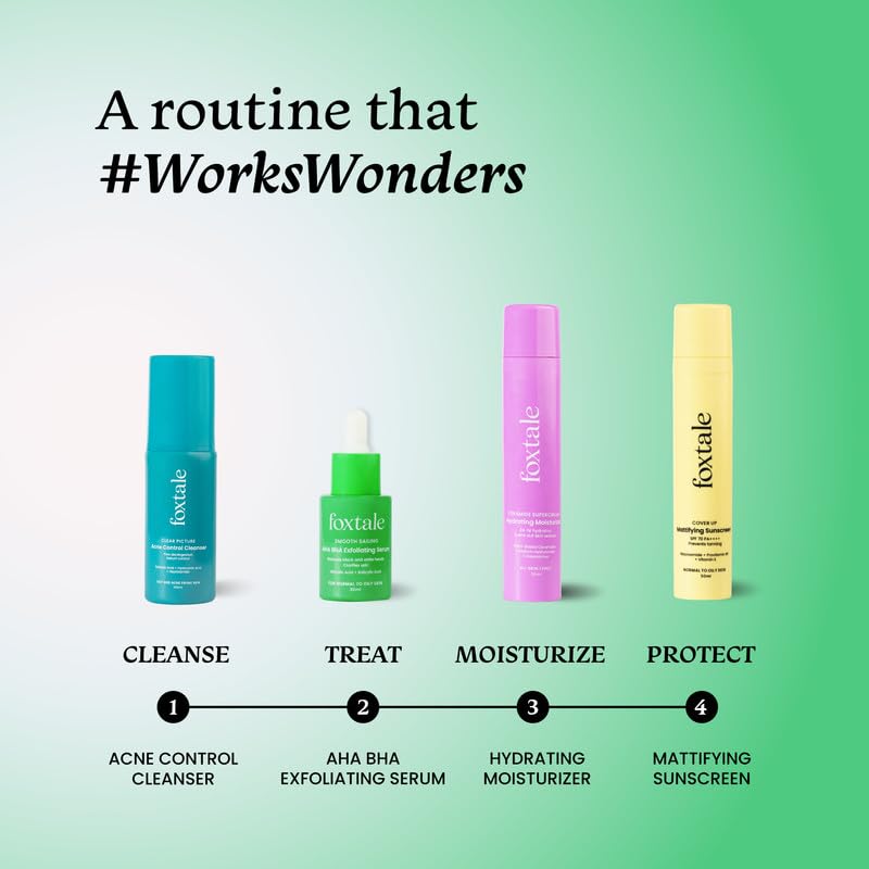 Foxtale 2% Salicylic Acid AHA BHA Exfoliating Serum with Niacinamide, Fights Acne, Reduces Blackheads & Whiteheads, Reduces Excess Oil & Bumpy Texture, For Oily, Acne Prone Skin, Men & Women, 30 ml