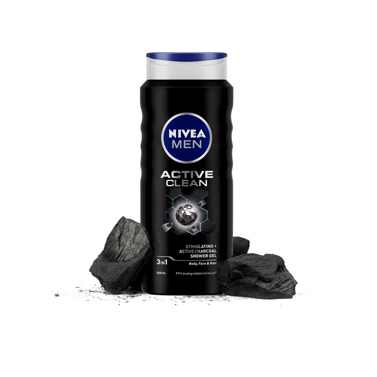 NIVEA Men Body Wash, Active Clean with Active Charcoal, Shower Gel for Body, Face & Hair, 500 ml & Men Body Wash, 500 ml