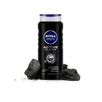 NIVEA Men Body Wash, Active Clean with Active Charcoal, Shower Gel for Body, Face & Hair, 500 ml & Men Body Wash, 500 ml