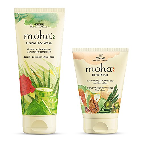 Moha: Herbal Face Wash 200 ml with Herbal Scrub 50 ml | Aloe, Cucumber, Rose, Neem and Yashtimadhu | Combo Pack of 2