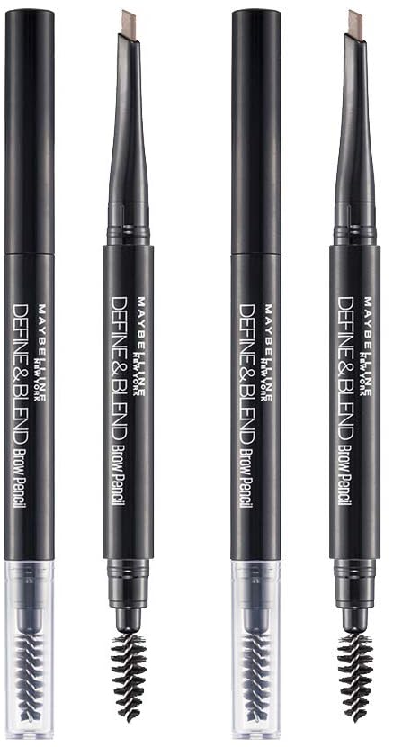 Maybelline New York Brow Pencil, With Spoolie, Long-lasting and Natutal-looking Results, Define & Blend Brow Pencil, Grey Brown, 0.16 g (Pack of 2)