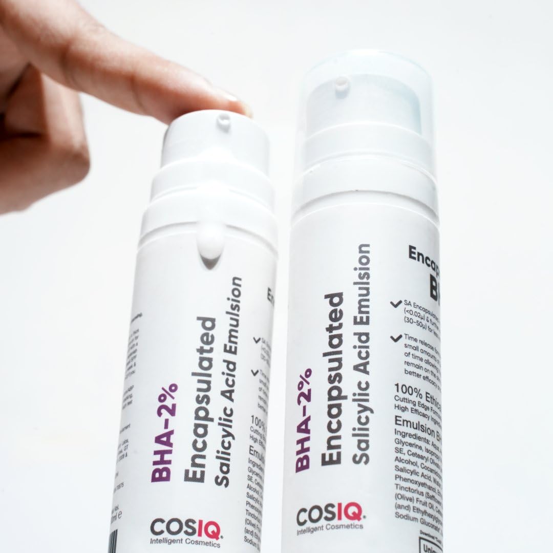 Cos-IQ BHA-2% Encapsulated Salicylic Acid Emulsion Face Serum for Sensitive Skin | Face Exfoliator for Blackheads, Whiteheads, Acne & Open Pores | Reduces Breakouts | For Women & Men | 30ml
