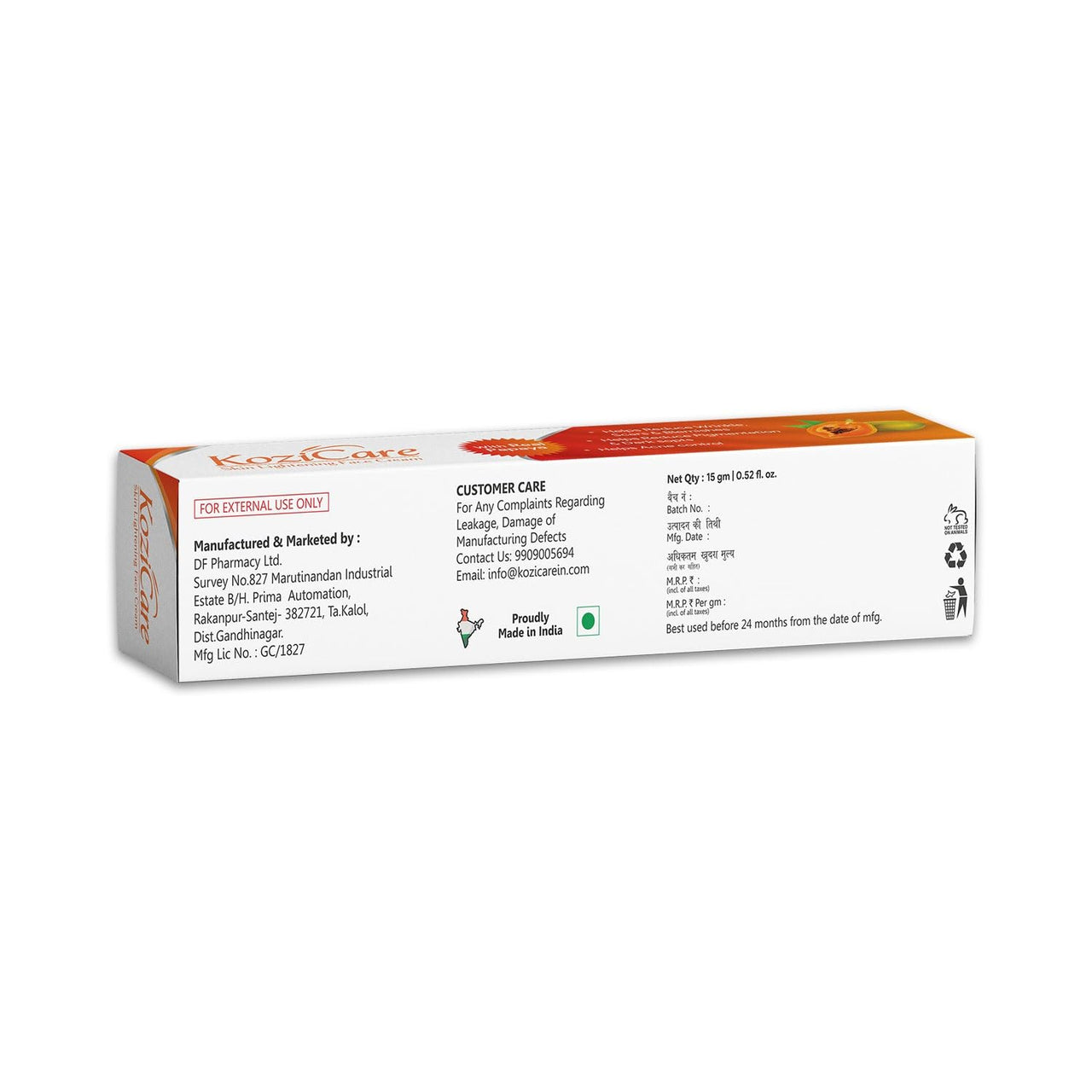 Kozicare Cream Papaya Skin Lightening | Kojic Acid Pigmentation Removal Cream | Niacinamide Face Cream for Glowing Skin | Non-Greasy & Lightweight | Suitable for All Skin Type - 15 g (Pack of 2)
