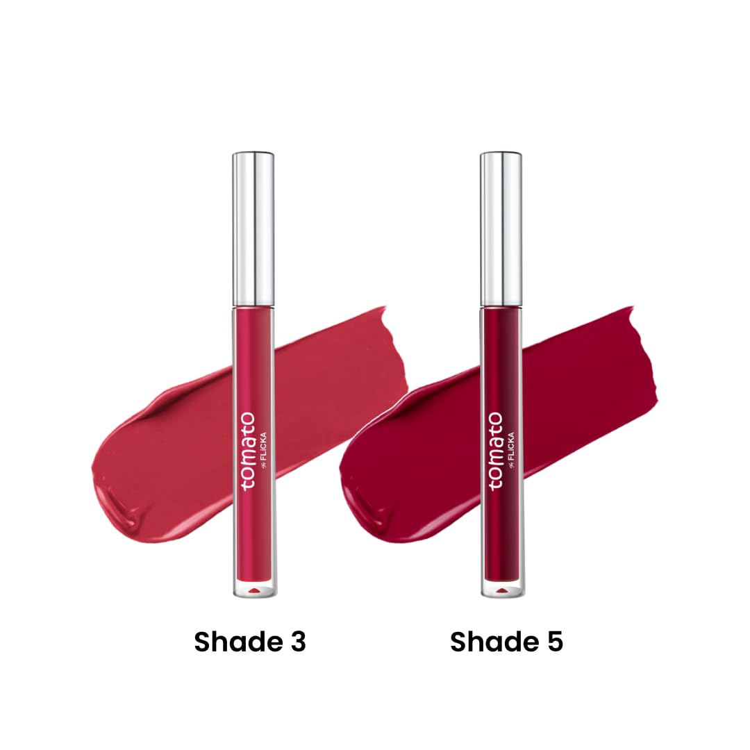 FLiCKA Tomato Liquid Matte Lipstick Transfer Proof, Smudge Proof, Non-Sticky, Creamy Lightweight Shade 3 & Shade 5 Combo