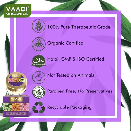 Vaadi Herbals Under Eye Cream, Almond Oil and Cucumber Extract, 30g x 3
