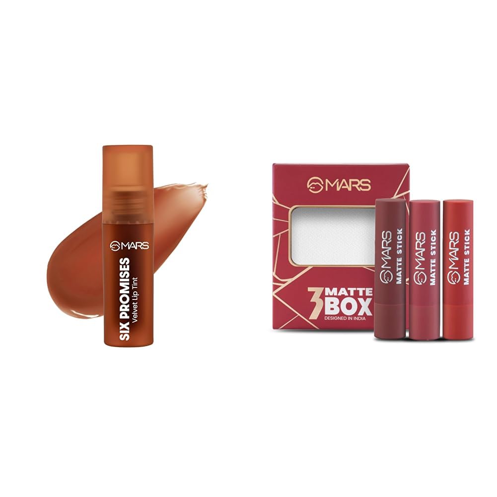 MARS Love Track Velvet Lip Tint (2.8ml) (SIX PROMISES) | Velvet Matte Finish Matte Box Set of 3 Lipsticks for Women (3x3.2 gm) (01-Red & Maroon)