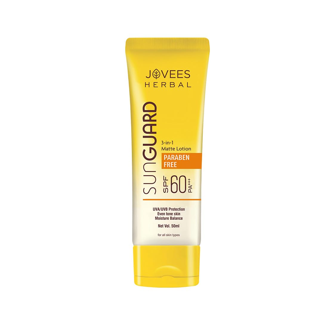 Jovees Herbal Sun Guard Lotion SPF 60 Pa+++ Broad Spectrum For All Skin | 3 In 1 Matte Lotion UVA/UVB Protection, Moisture Balance, Even Tone Skin For Women/Men 50Ml