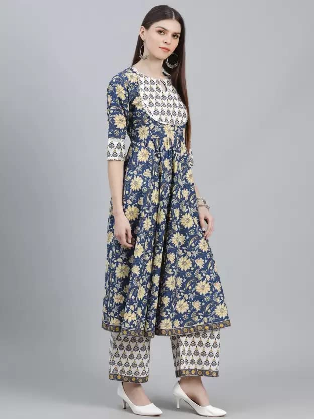 rytras Women's  Rayon Printed Anarkali Kurti with Palazzos Pant and Dupatta Set