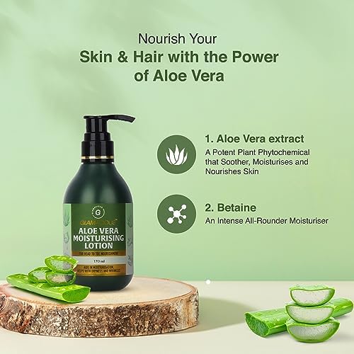 GLAMACIOUS Aloe Vera Moisturising Lotion for Face, Skin & Hair - 170ml|Reduces Dandruff, Wrinkle & Lightens Facial Blemishes.