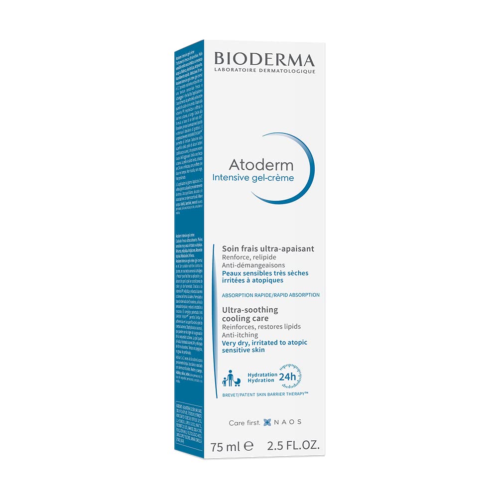 Bioderma Atoderm Intensive Gel Crème with Niacinamide| Skin Barrier Repair| Ultra-light Soothing Gel moisturizer for Very Dry, Irritated, Atopic, Sensitive Skin, 75ml