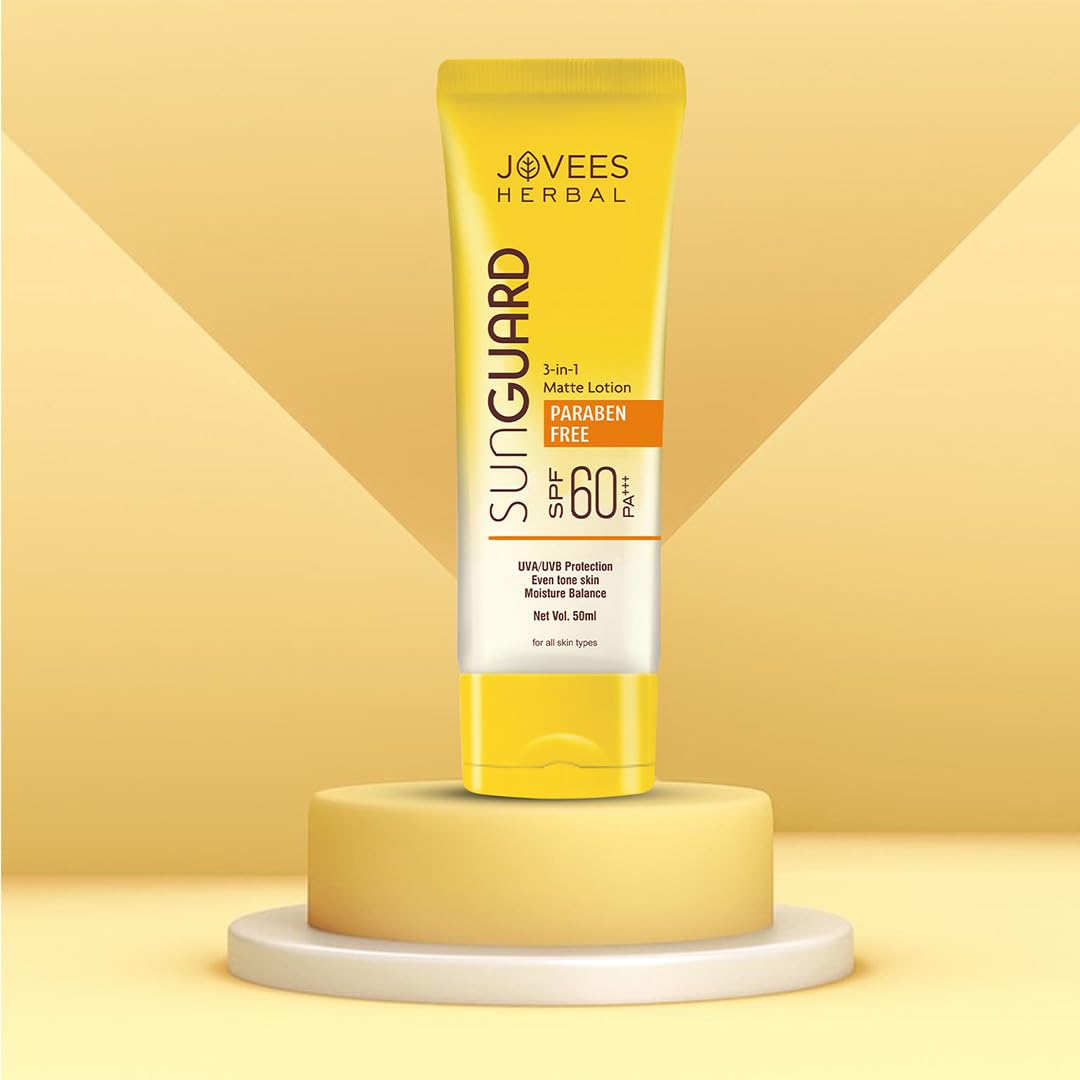 Jovees Herbal Sun Guard Lotion SPF 60 Pa+++ Broad Spectrum For All Skin | 3 In 1 Matte Lotion UVA/UVB Protection, Moisture Balance, Even Tone Skin For Women/Men 50Ml