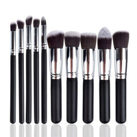 URBANMAC Premium Synthetic Kabuki Foundation Face Powder Blush Eyeshadow Brush Makeup Brush Kit with Blender Sponge and Brush Cleaner (10 pcs, Black/Silver)